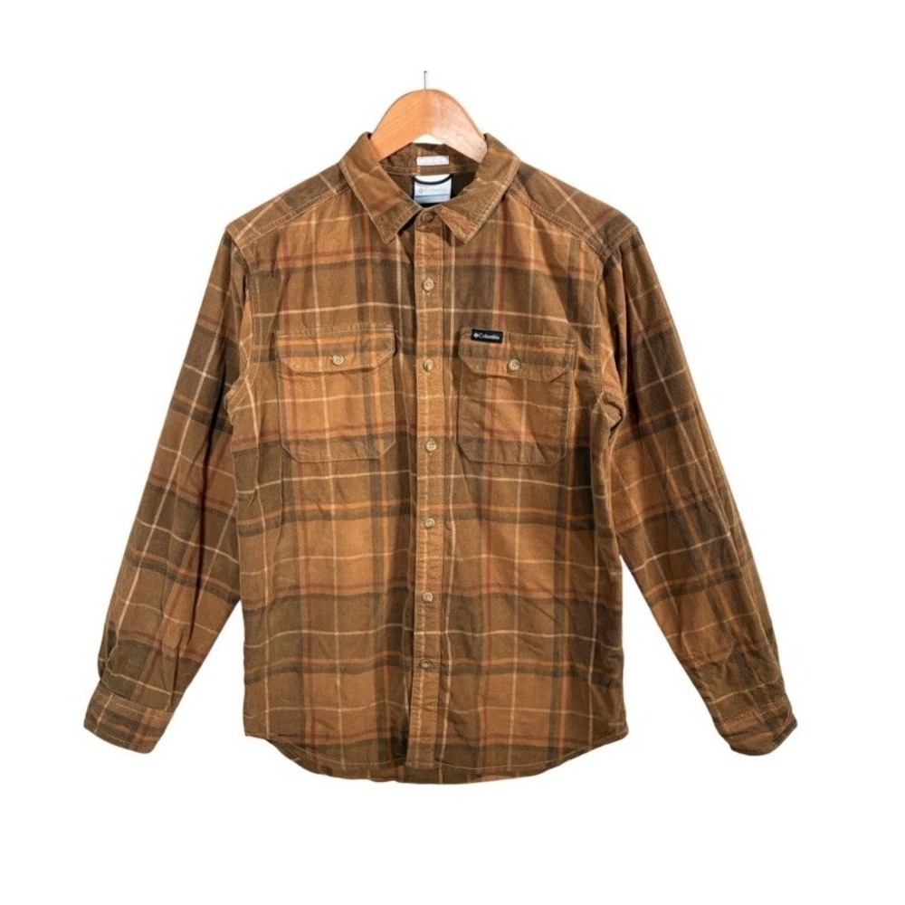 Columbia Corduroy Plaid Button Down Shirt‎ Mens Small Brown Gorpcore Hiking